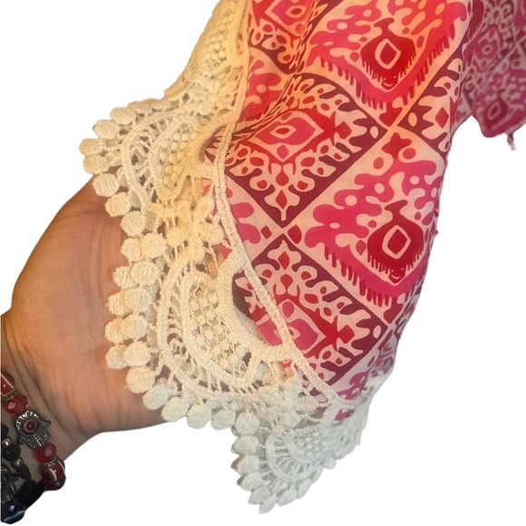 Nikki Poulos Geo Print Boho Crotchet Tunic Coverup Poncho Oversized Fit - Picture 5 of 12